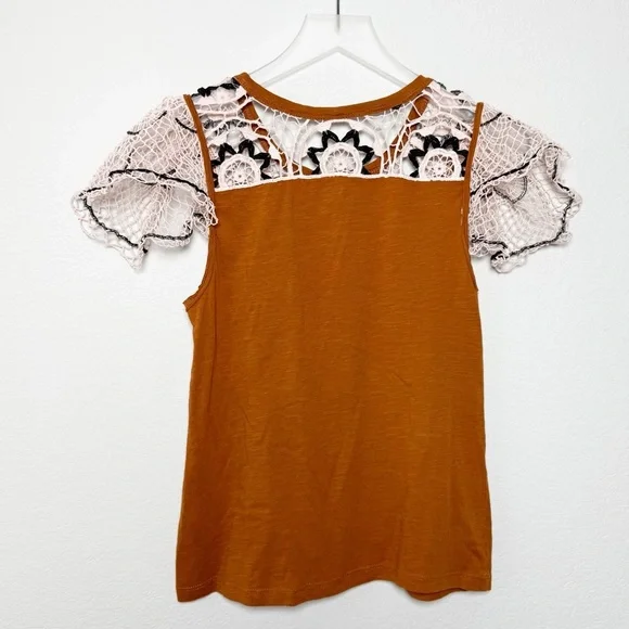 Anthropologie Rust Brown Crochet Embroidered Blouse - Picture 4 of 8